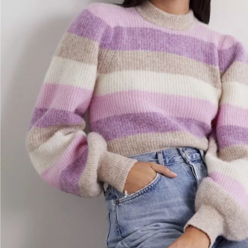 GANNI Striped Balloon Sleeve Sweater‎